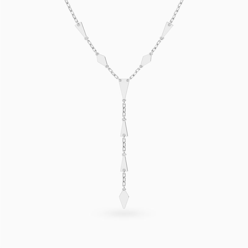 Waves by L'azurde Lozenge & Triangular Motifs Lariat Necklace in Silver - Image 1